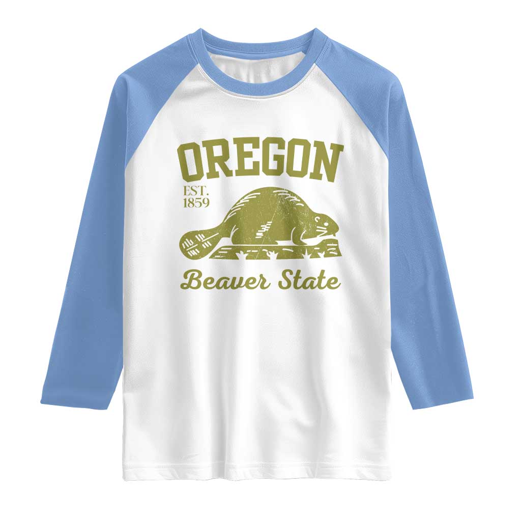 Beaver State Oregon Raglan Shirt Est 1859 Vintage Flag TS02 White Carolina Blue Print Your Wear