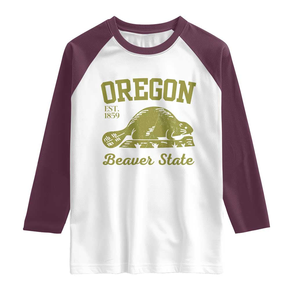 Beaver State Oregon Raglan Shirt Est 1859 Vintage Flag TS02 White Maroon Print Your Wear