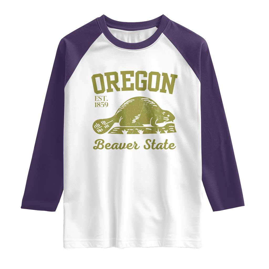 Beaver State Oregon Raglan Shirt Est 1859 Vintage Flag TS02 White Purple Print Your Wear