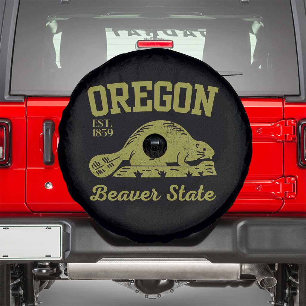 Beaver State Oregon Spare Tire Cover Est 1859 Vintage Flag TS02 Black Print Your Wear