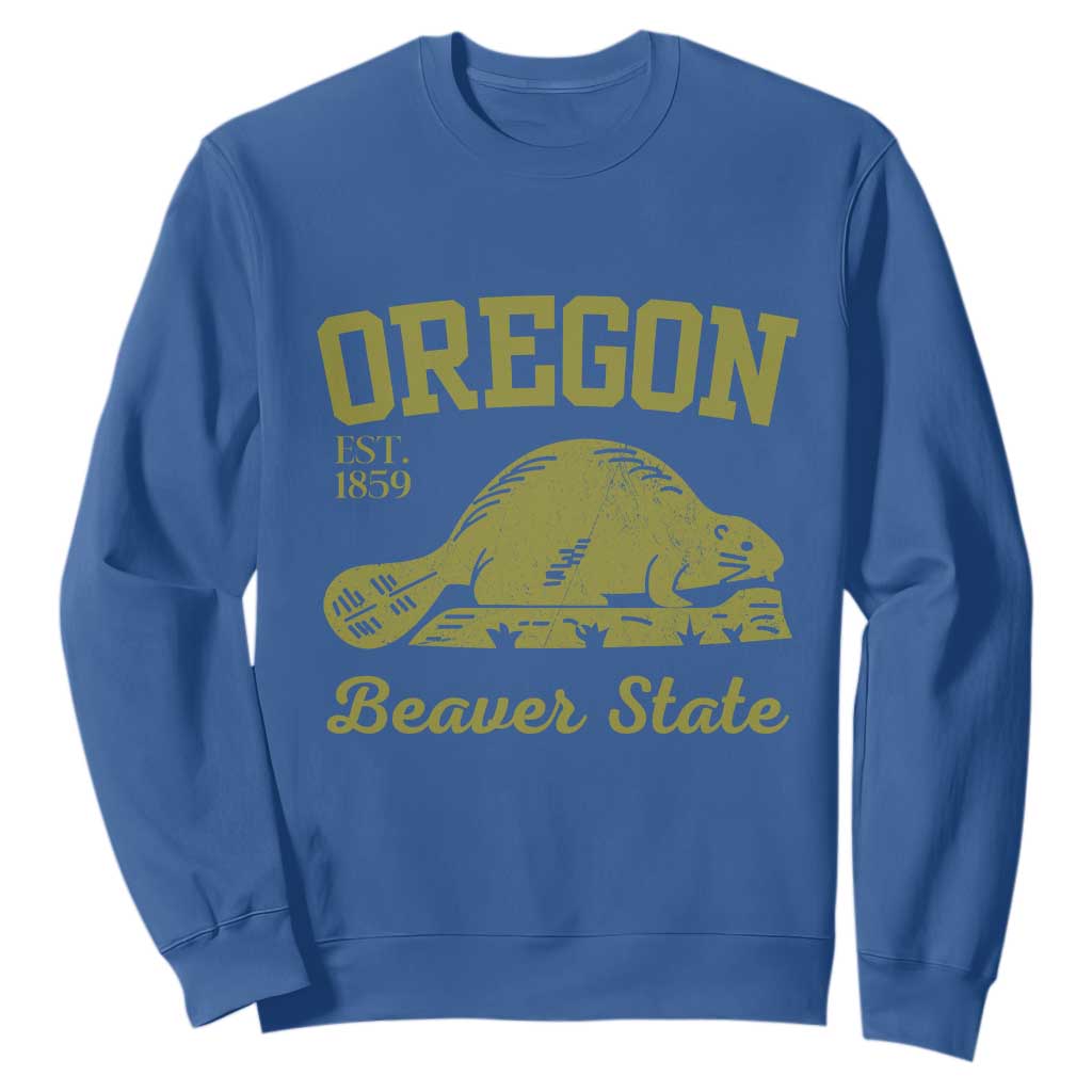 Beaver State Oregon Sweatshirt Est 1859 Vintage Flag TS02 Royal Blue Print Your Wear