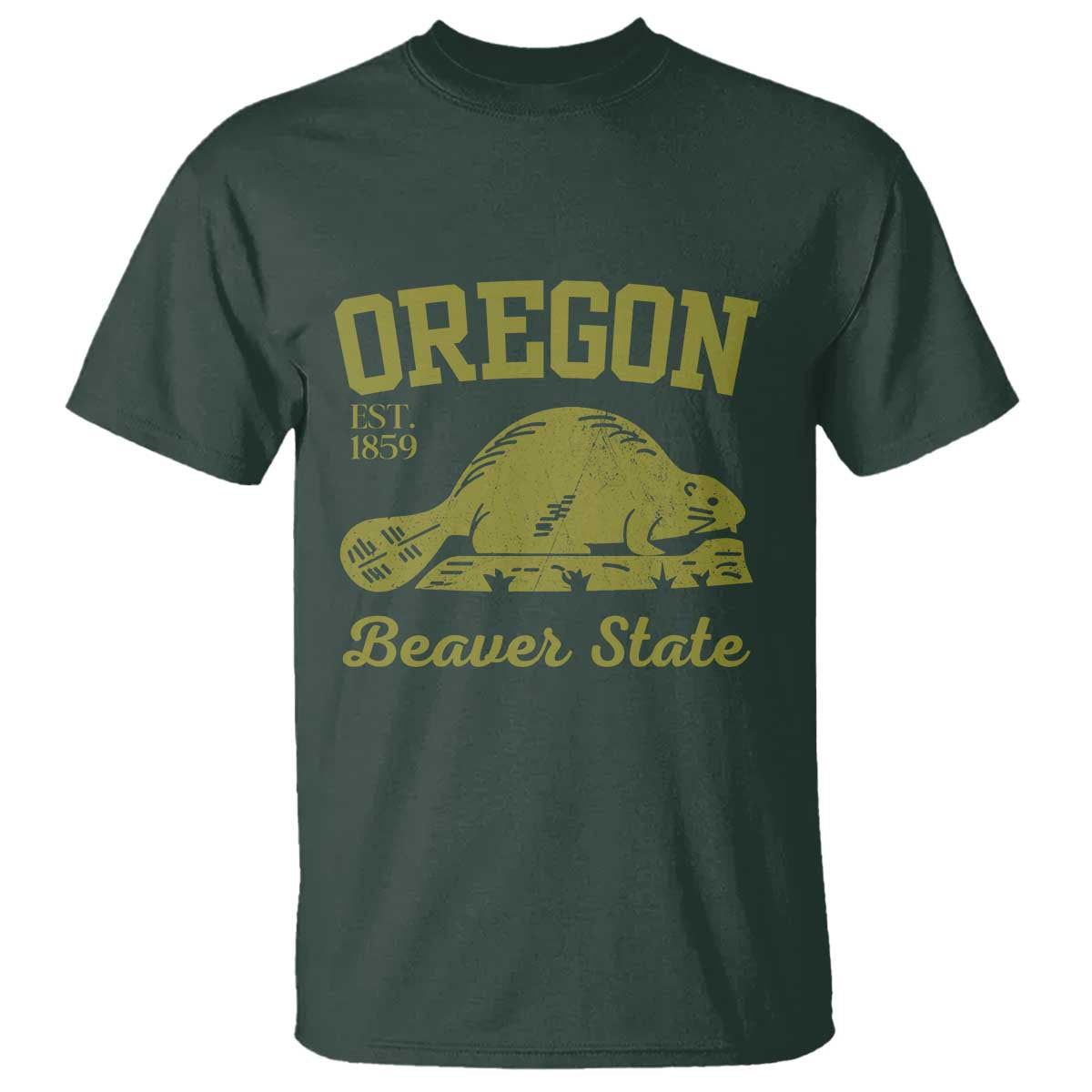 Beaver State Oregon T Shirt Est 1859 Vintage Flag TS02 Dark Forest Green Print Your Wear