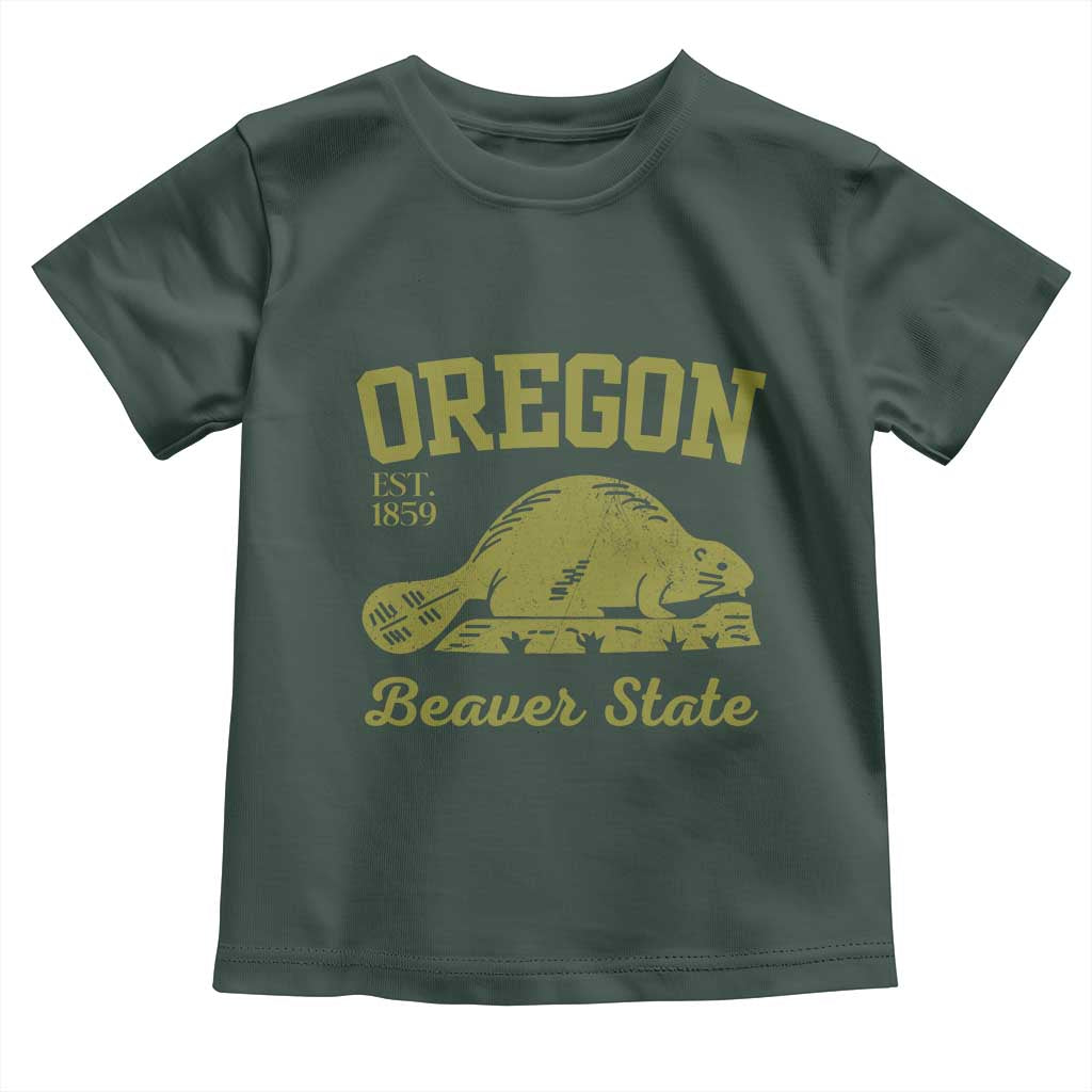 Beaver State Oregon Toddler T Shirt Est 1859 Vintage Flag TS02 Dark Forest Green Print Your Wear