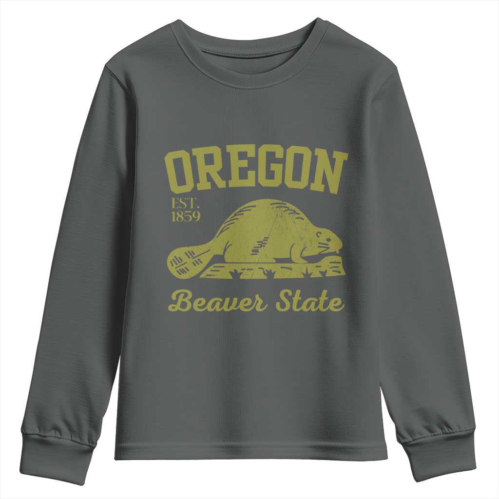 Beaver State Oregon Youth Sweatshirt Est 1859 Vintage Flag TS02 Dark Heather Print Your Wear