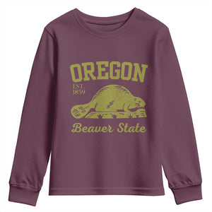 Beaver State Oregon Youth Sweatshirt Est 1859 Vintage Flag TS02 Maroon Print Your Wear