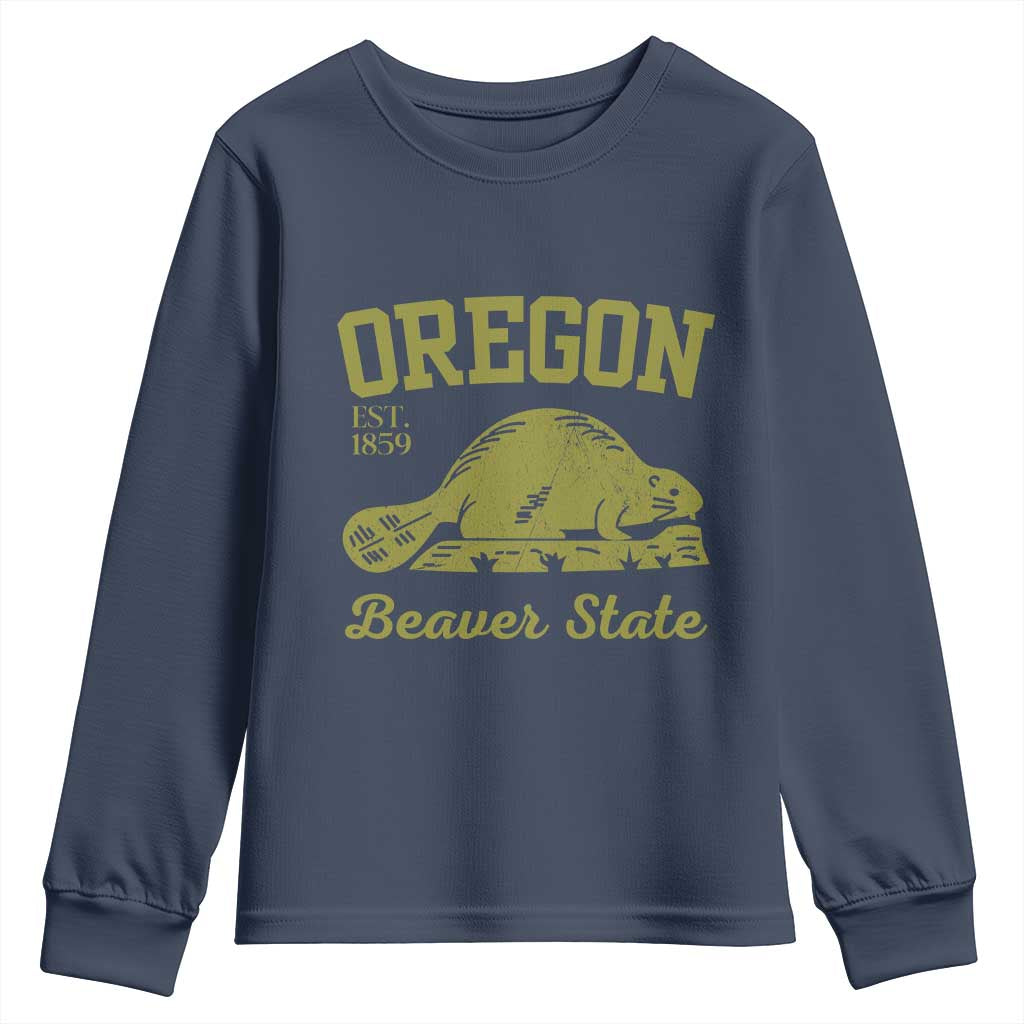 Beaver State Oregon Youth Sweatshirt Est 1859 Vintage Flag TS02 Navy Print Your Wear
