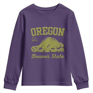 Beaver State Oregon Youth Sweatshirt Est 1859 Vintage Flag TS02 Purple Print Your Wear