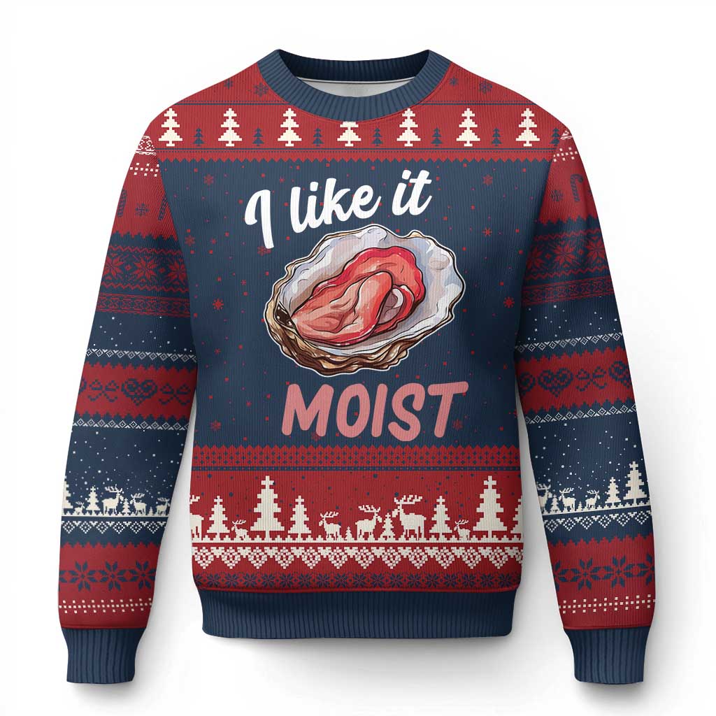 I Like It Moist Oyster Funny Offensive Ugly Christmas Sweater Inappropriate Adult Humor TS02 Navy Red Print Your Wear