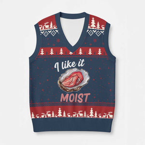 I Like It Moist Oyster Funny Offensive V-Neck Knit Sweater Vest Inappropriate Adult Humor TS02 Navy Red Print Your Wear