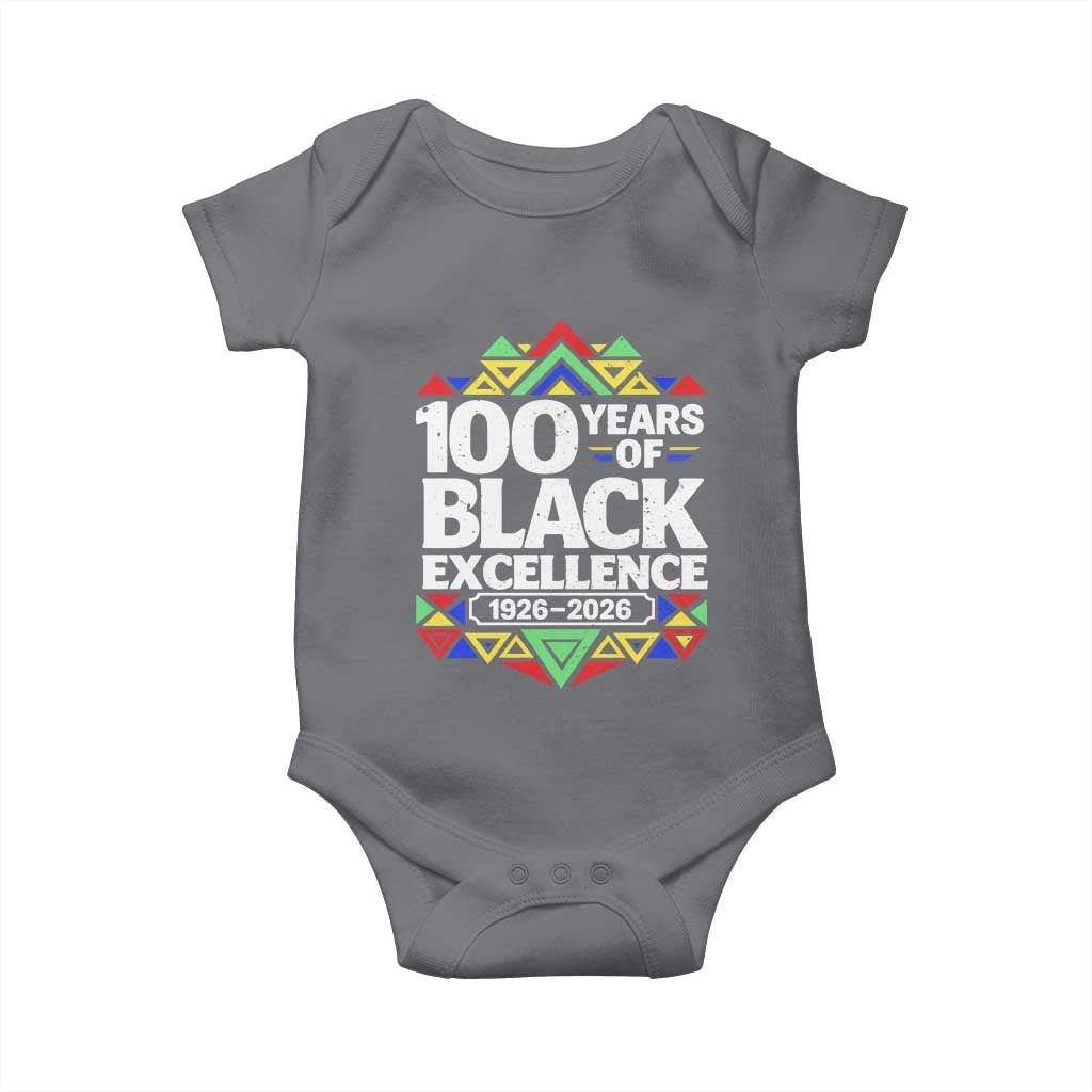 100 Years of Black Excellence 1926 2026 Baby Onesie African Tribal Pattern Heritage Celebrating Black History TS02 Charcoal Print Your Wear