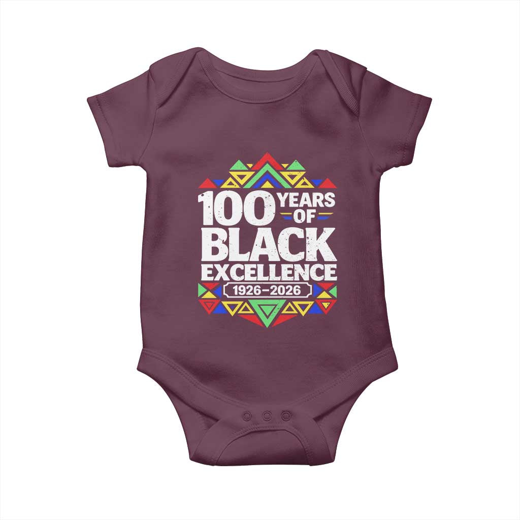 100 Years of Black Excellence 1926 2026 Baby Onesie African Tribal Pattern Heritage Celebrating Black History TS02 Maroon Print Your Wear