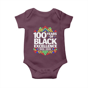 100 Years of Black Excellence 1926 2026 Baby Onesie African Tribal Pattern Heritage Celebrating Black History TS02 Maroon Print Your Wear