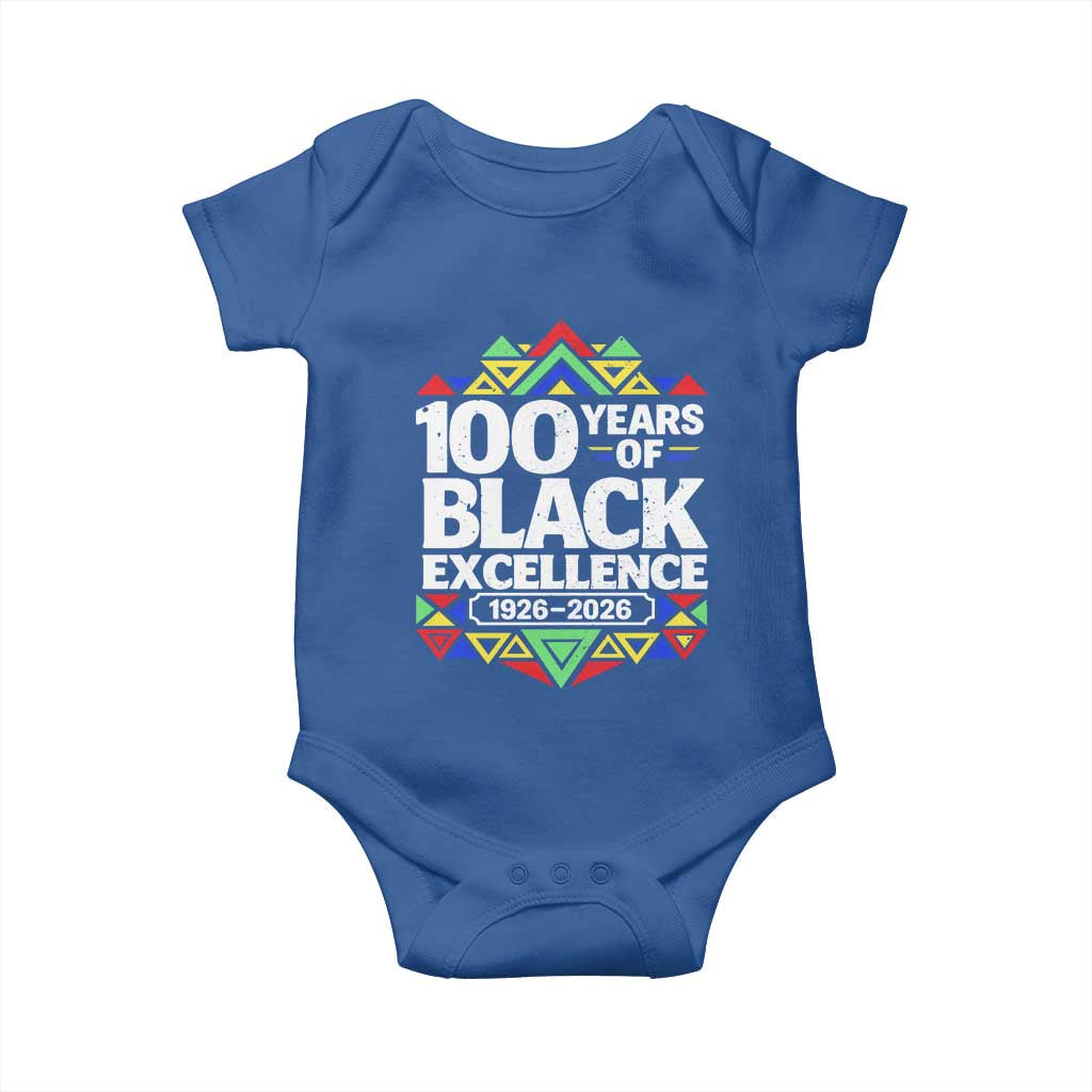 100 Years of Black Excellence 1926 2026 Baby Onesie African Tribal Pattern Heritage Celebrating Black History TS02 Royal Blue Print Your Wear
