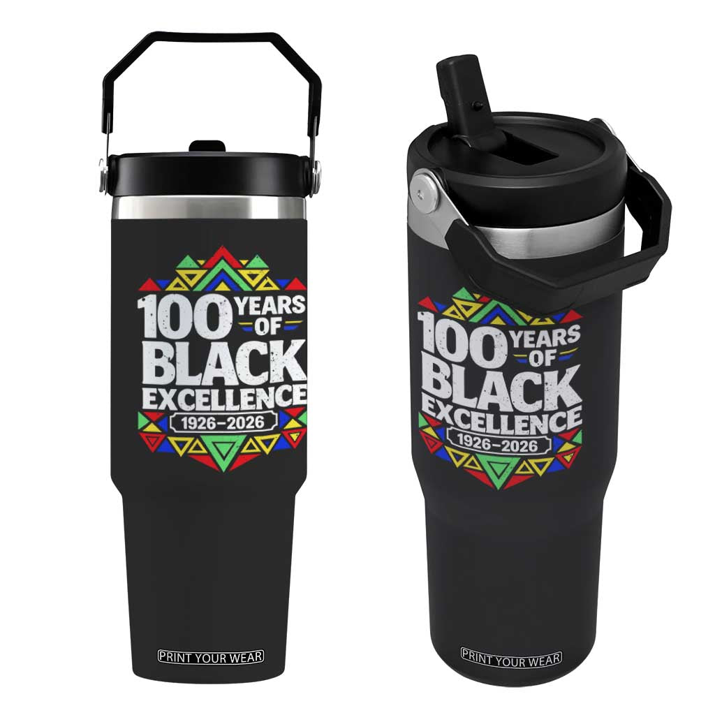 100 Years of Black Excellence 1926 2026 Flip Straw Tumbler African Tribal Pattern Heritage Celebrating Black History TS02 One Size: 30 oz Black Print Your Wear