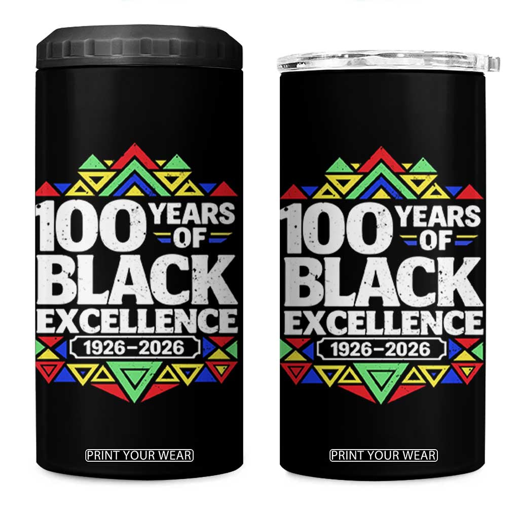 100 Years of Black Excellence 1926 2026 4 in 1 Can Cooler Tumbler African Tribal Pattern Heritage Celebrating Black History TS02 One Size: 16 oz Black Print Your Wear