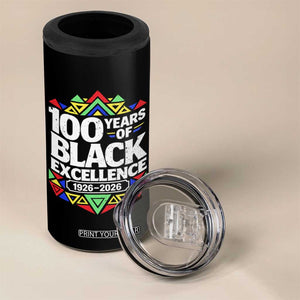 100 Years of Black Excellence 1926 2026 4 in 1 Can Cooler Tumbler African Tribal Pattern Heritage Celebrating Black History TS02 Print Your Wear