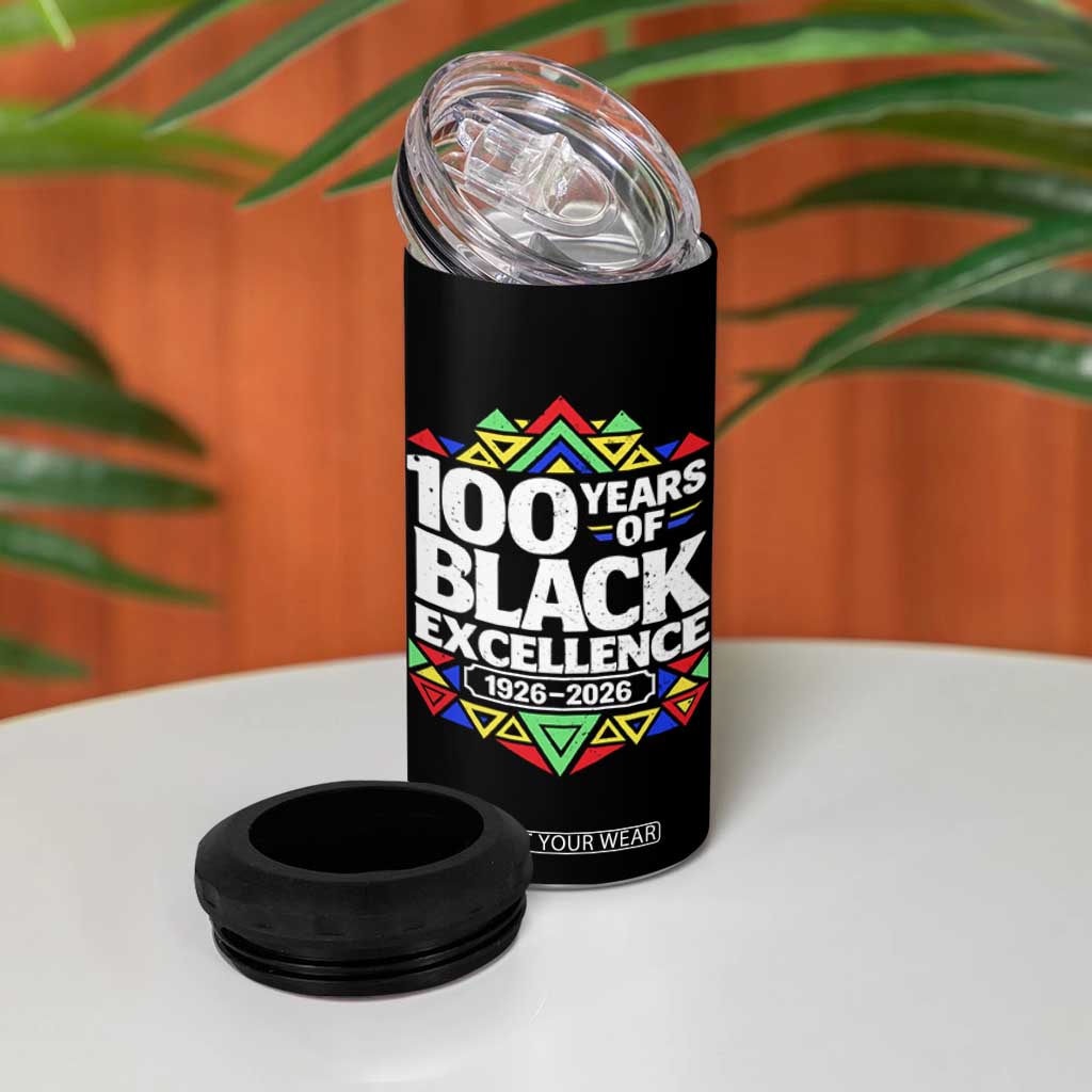 100 Years of Black Excellence 1926 2026 4 in 1 Can Cooler Tumbler African Tribal Pattern Heritage Celebrating Black History TS02 Print Your Wear
