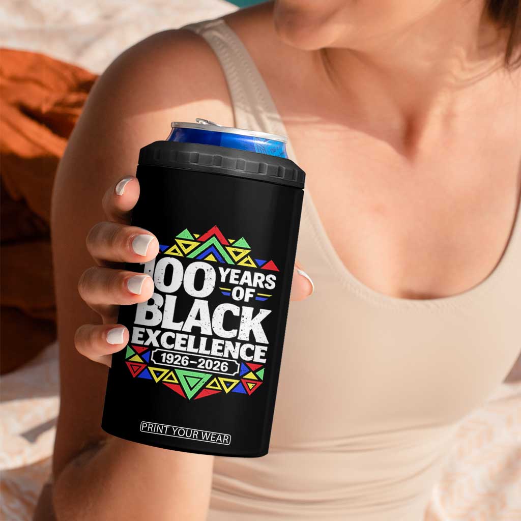 100 Years of Black Excellence 1926 2026 4 in 1 Can Cooler Tumbler African Tribal Pattern Heritage Celebrating Black History TS02 Print Your Wear