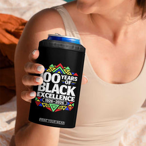 100 Years of Black Excellence 1926 2026 4 in 1 Can Cooler Tumbler African Tribal Pattern Heritage Celebrating Black History TS02 Print Your Wear