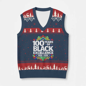 100 Years of Black Excellence 1926 2026 V-Neck Knit Sweater Vest African Tribal Pattern Heritage Celebrating Black History TS02 Navy Red Print Your Wear