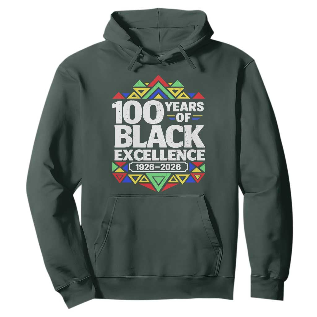 100 Years of Black Excellence 1926 2026 Hoodie African Tribal Pattern Heritage Celebrating Black History TS02 Dark Forest Green Print Your Wear