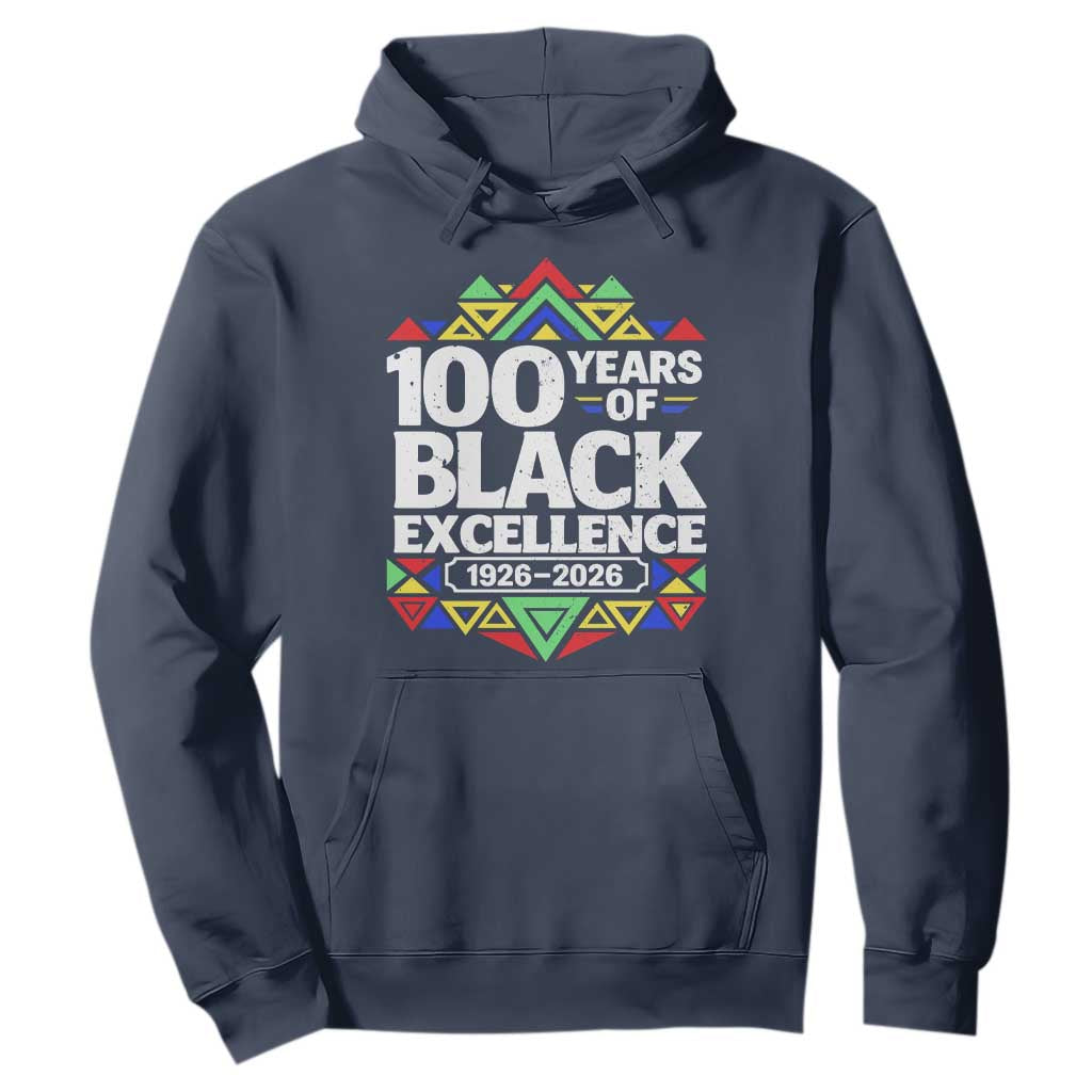 100 Years of Black Excellence 1926 2026 Hoodie African Tribal Pattern Heritage Celebrating Black History TS02 Navy Print Your Wear