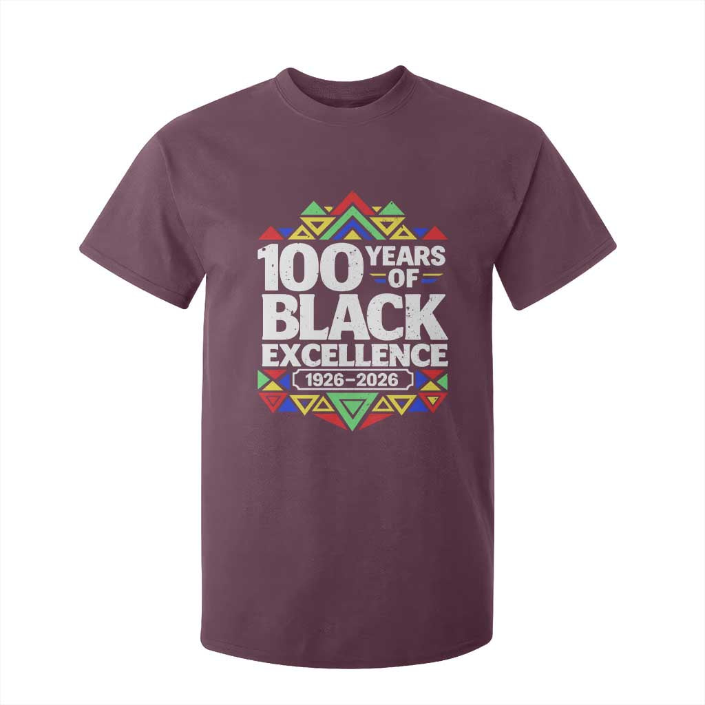 100 Years of Black Excellence 1926 2026 T Shirt For Kid African Tribal Pattern Heritage Celebrating Black History TS02 Maroon Print Your Wear