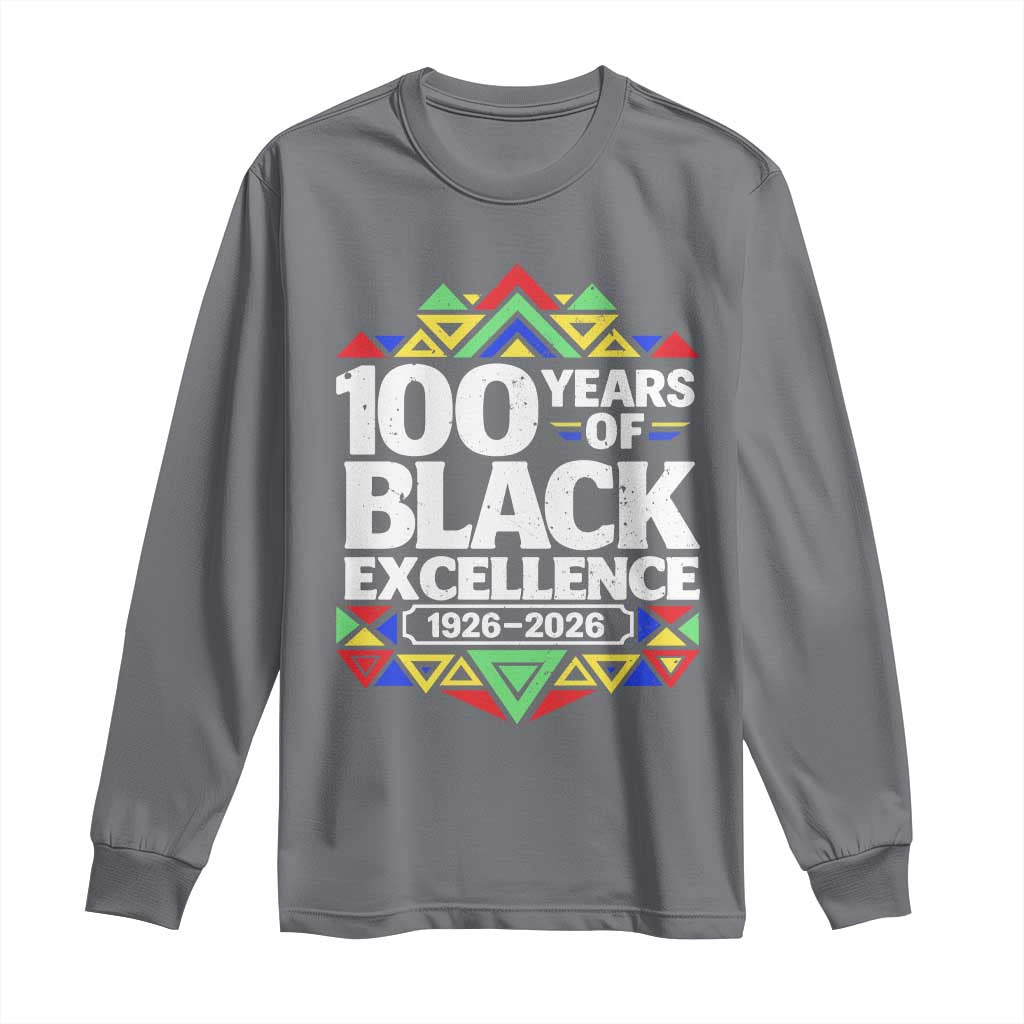 100 Years of Black Excellence 1926 2026 Long Sleeve Shirt African Tribal Pattern Heritage Celebrating Black History TS02 Charcoal Print Your Wear
