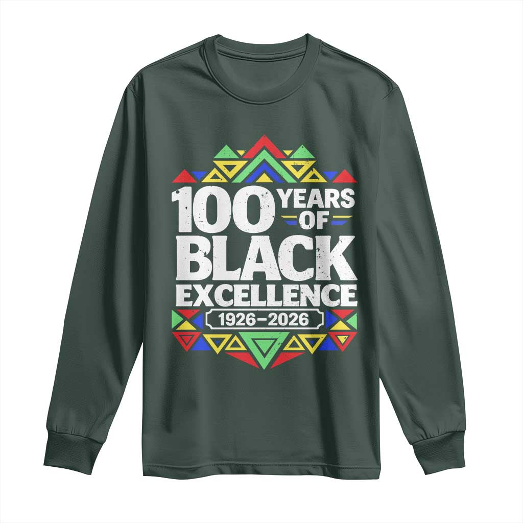100 Years of Black Excellence 1926 2026 Long Sleeve Shirt African Tribal Pattern Heritage Celebrating Black History TS02 Dark Forest Green Print Your Wear