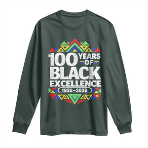 100 Years of Black Excellence 1926 2026 Long Sleeve Shirt African Tribal Pattern Heritage Celebrating Black History TS02 Dark Forest Green Print Your Wear