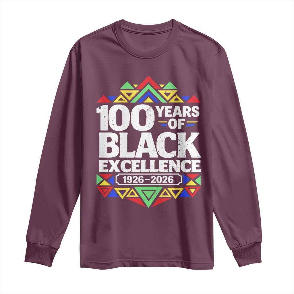 100 Years of Black Excellence 1926 2026 Long Sleeve Shirt African Tribal Pattern Heritage Celebrating Black History TS02 Maroon Print Your Wear