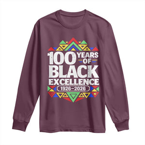 100 Years of Black Excellence 1926 2026 Long Sleeve Shirt African Tribal Pattern Heritage Celebrating Black History TS02 Maroon Print Your Wear