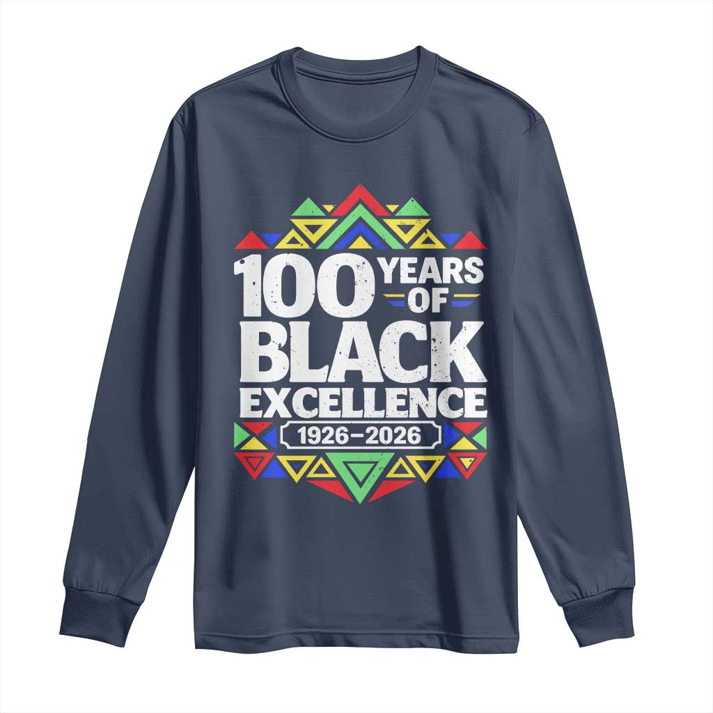 100 Years of Black Excellence 1926 2026 Long Sleeve Shirt African Tribal Pattern Heritage Celebrating Black History TS02 Navy Print Your Wear