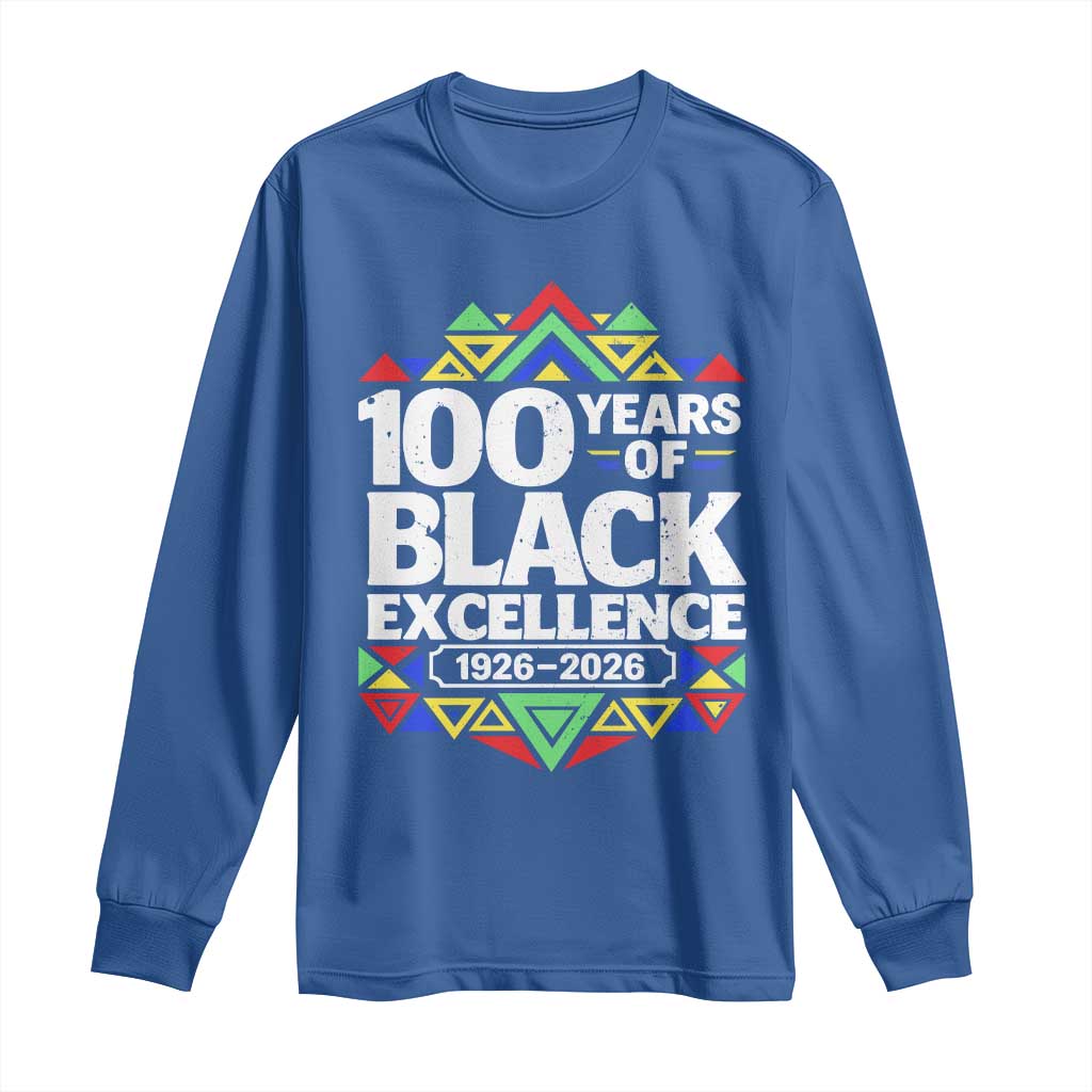 100 Years of Black Excellence 1926 2026 Long Sleeve Shirt African Tribal Pattern Heritage Celebrating Black History TS02 Royal Blue Print Your Wear