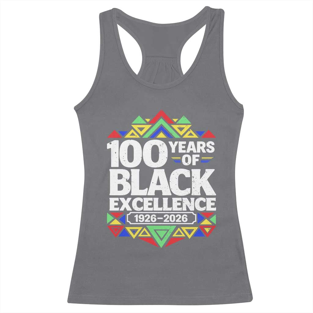 100 Years of Black Excellence 1926 2026 Racerback Tank Top African Tribal Pattern Heritage Celebrating Black History TS02 Charcoal Print Your Wear