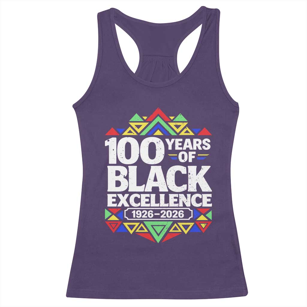 100 Years of Black Excellence 1926 2026 Racerback Tank Top African Tribal Pattern Heritage Celebrating Black History TS02 Purple Print Your Wear