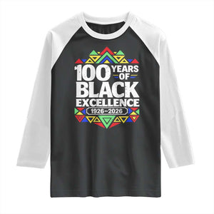100 Years of Black Excellence 1926 2026 Raglan Shirt African Tribal Pattern Heritage Celebrating Black History TS02 Black White Print Your Wear