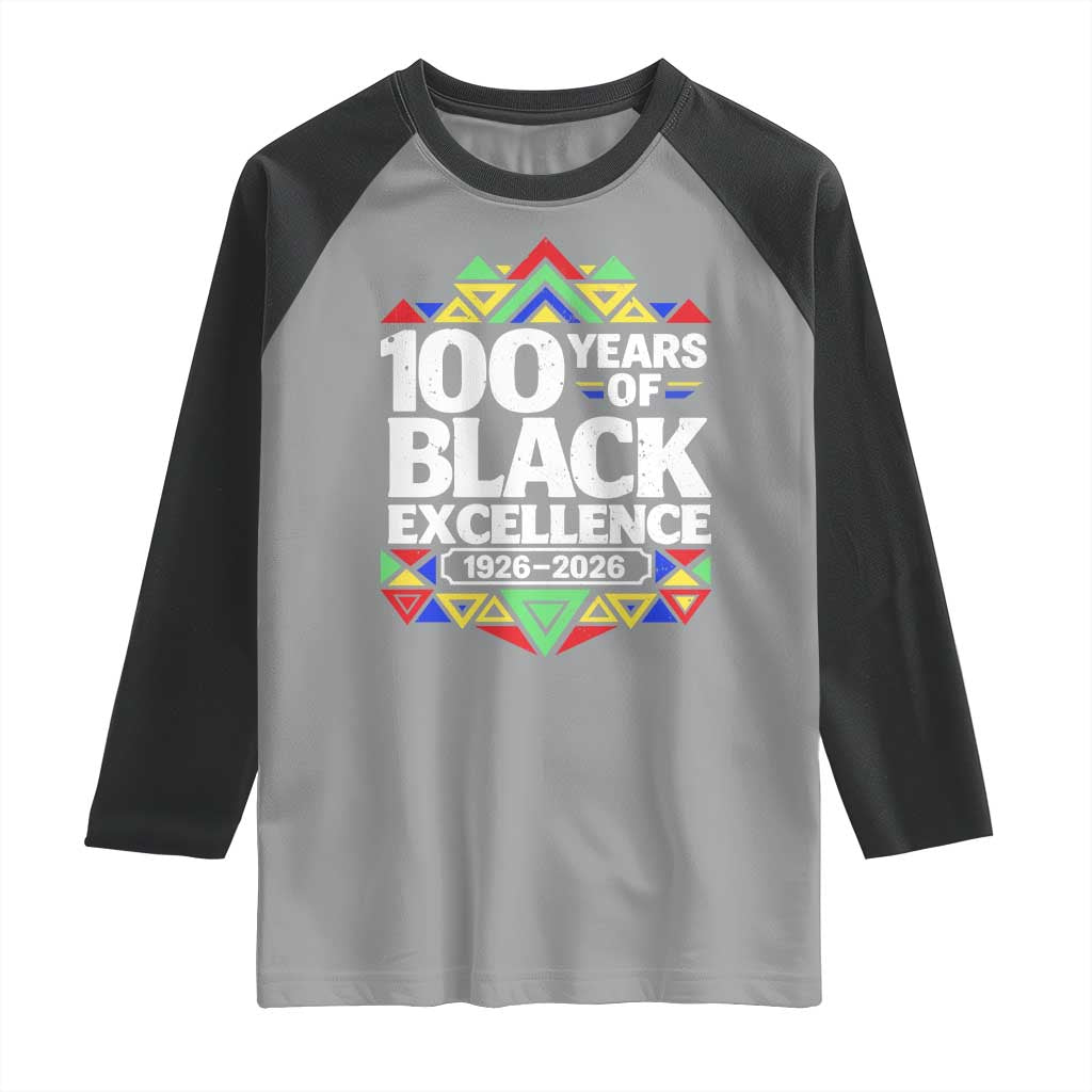 100 Years of Black Excellence 1926 2026 Raglan Shirt African Tribal Pattern Heritage Celebrating Black History TS02 Sport Gray Black Print Your Wear