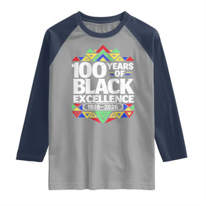 100 Years of Black Excellence 1926 2026 Raglan Shirt African Tribal Pattern Heritage Celebrating Black History TS02 Sport Gray Navy Print Your Wear
