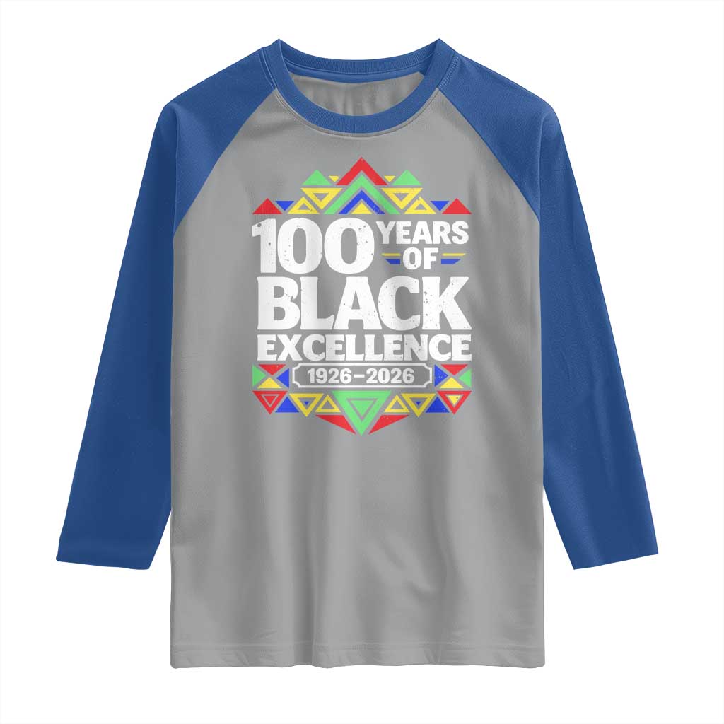 100 Years of Black Excellence 1926 2026 Raglan Shirt African Tribal Pattern Heritage Celebrating Black History TS02 Sport Gray Royal Print Your Wear