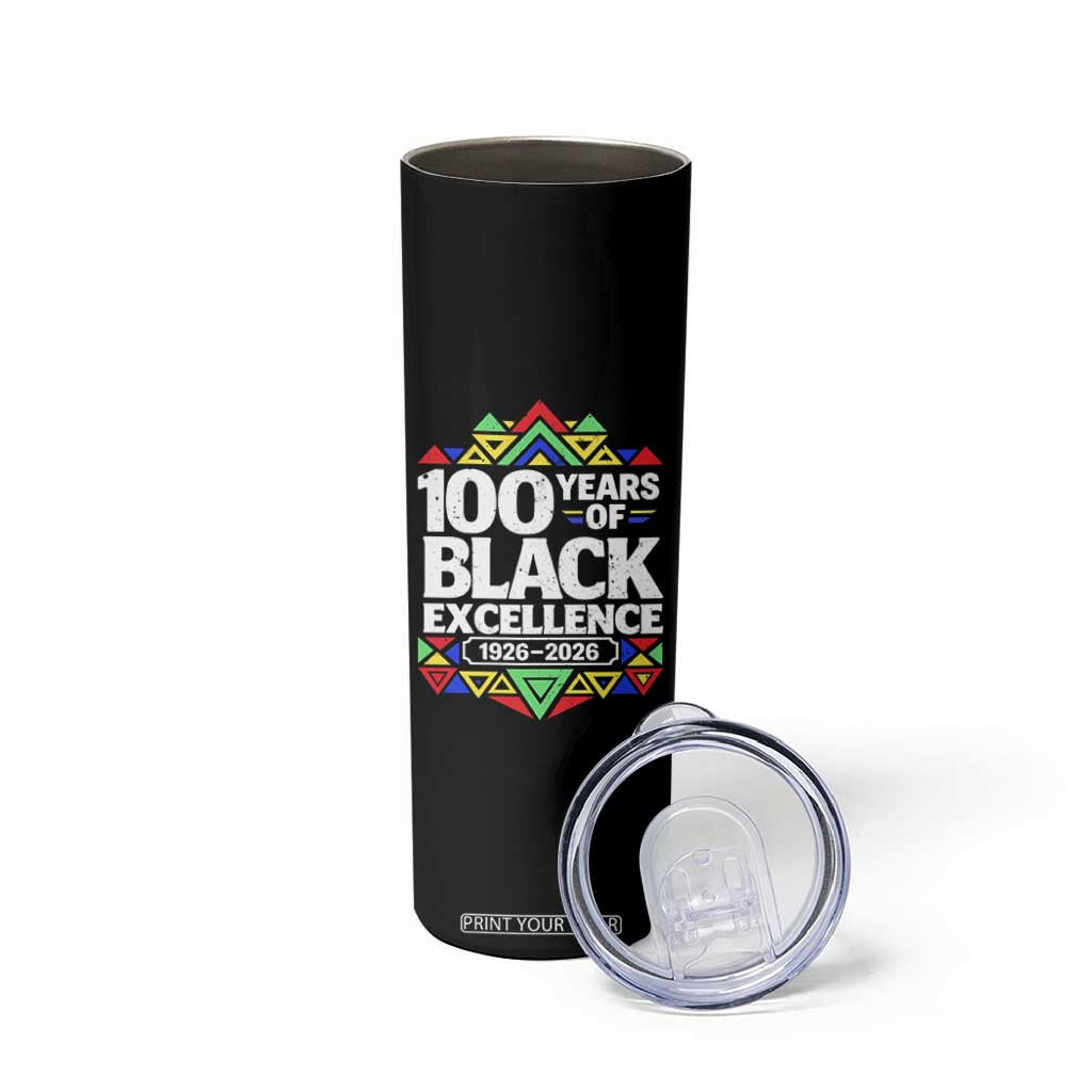 100 Years of Black Excellence 1926 2026 Skinny Tumbler African Tribal Pattern Heritage Celebrating Black History TS02 Print Your Wear