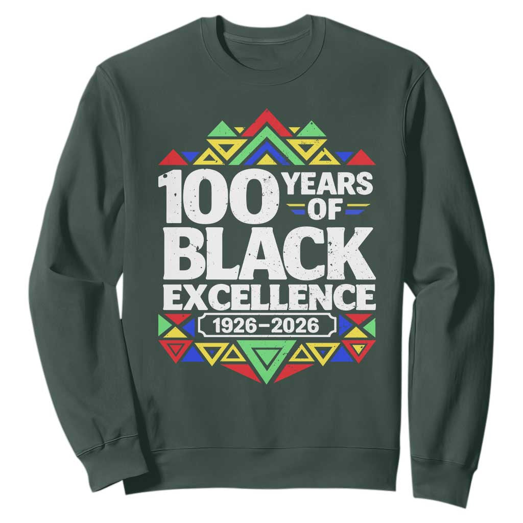 100 Years of Black Excellence 1926 2026 Sweatshirt African Tribal Pattern Heritage Celebrating Black History TS02 Dark Forest Green Print Your Wear