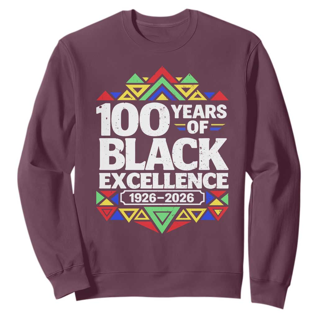 100 Years of Black Excellence 1926 2026 Sweatshirt African Tribal Pattern Heritage Celebrating Black History TS02 Maroon Print Your Wear
