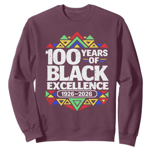 100 Years of Black Excellence 1926 2026 Sweatshirt African Tribal Pattern Heritage Celebrating Black History TS02 Maroon Print Your Wear