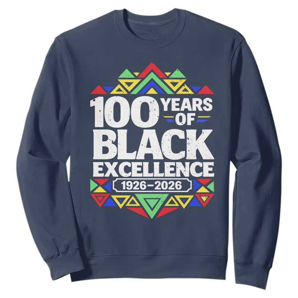 100 Years of Black Excellence 1926 2026 Sweatshirt African Tribal Pattern Heritage Celebrating Black History TS02 Navy Print Your Wear