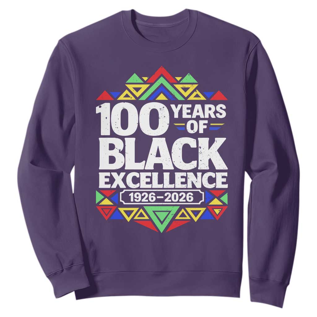 100 Years of Black Excellence 1926 2026 Sweatshirt African Tribal Pattern Heritage Celebrating Black History TS02 Purple Print Your Wear