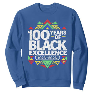 100 Years of Black Excellence 1926 2026 Sweatshirt African Tribal Pattern Heritage Celebrating Black History TS02 Royal Blue Print Your Wear