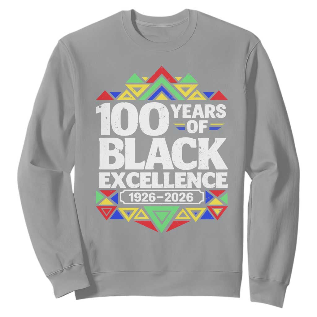 100 Years of Black Excellence 1926 2026 Sweatshirt African Tribal Pattern Heritage Celebrating Black History TS02 Sport Gray Print Your Wear