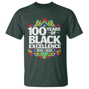 100 Years of Black Excellence 1926 2026 T Shirt African Tribal Pattern Heritage Celebrating Black History TS02 Dark Forest Green Print Your Wear