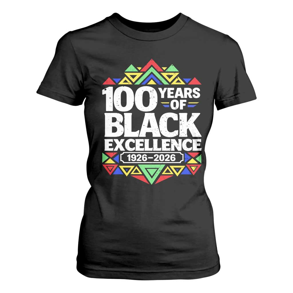 100 Years of Black Excellence 1926 2026 T Shirt For Women African Tribal Pattern Heritage Celebrating Black History TS02 Black Print Your Wear